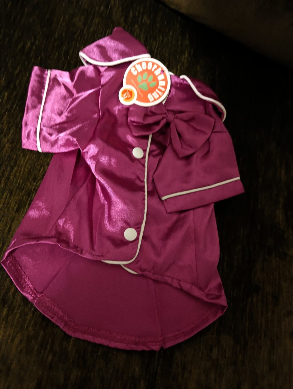 Purple Satin Dog pajamas Jacket with Bow - Picture 3 of 7